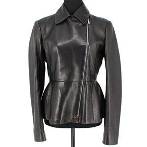 Christian Dior Peplum Black Lamb Leather Silk Lined Zip Up Jacket 40 Medium